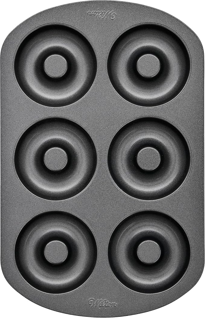Wilton 6-Cavity Doughnut Baking Pan, Makes Individual Full-Sized 3 3/4" Donuts or Baked Treats, Non-Stick and Dishwasher Safe, Enjoy or Give as Gift, Metal (1 Pan)