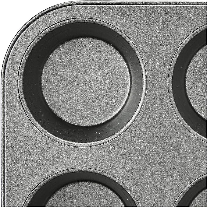 Amazon Basics Nonstick Muffin Pan,Set of 2,Sturdy,Oven Safe,Bakes Evenly,Easy to Clean,12 Cups,Gray,13.9x10.55x1.22,(Pack of 4)