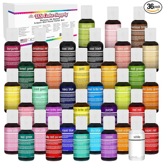 U.S. Cake Supply 36 Color Cake Food Coloring Liqua-Gel Decorating Baking Master Set of All 36 Colors - 0.75 fl. oz. (20ml) Bottles - Made in the U.S.A.