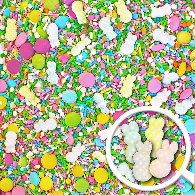 Sprinkle Pop Pastel Bunny Sprinkle Mix| Pastel Blue Pink Green Yellow Orange Magenta Sprinkles with ~6 Polka Dot Pastel Bunnies| Easter Sprinkles Made in USA for Decorating Cake Cupcakes Cookies, 2oz
