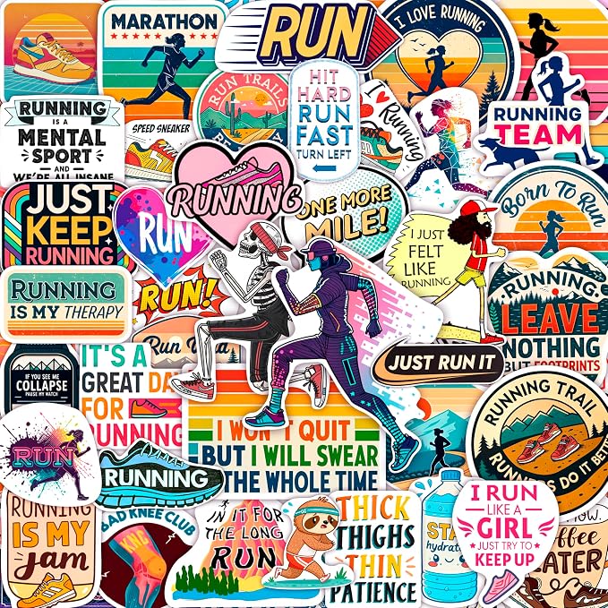 100Pcs Running Stickers for Water Bottles, Run Stickers, Runner Decals - Gifts for Runners - Running Party Supplies - Gift for Women & Men