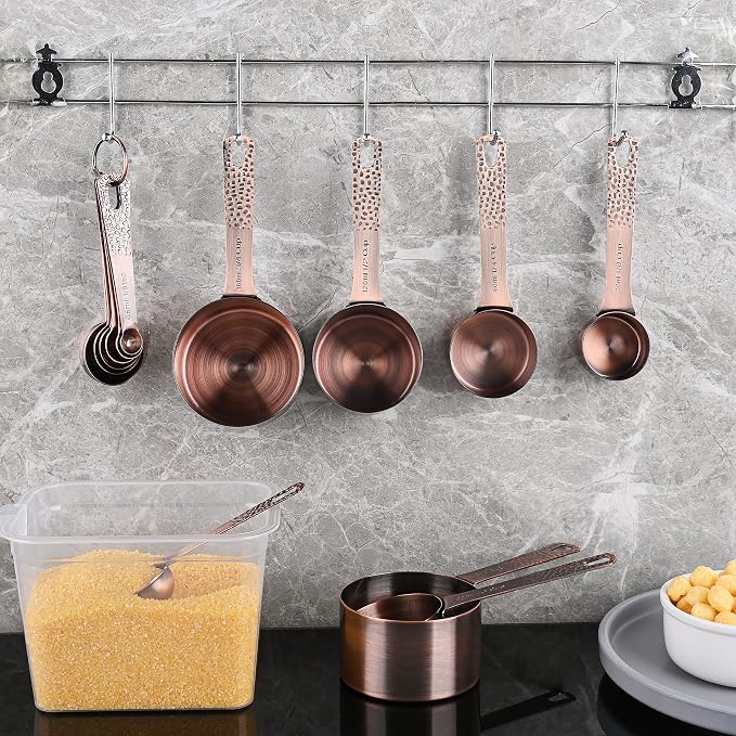 Copper Measuring Cups Set, Stainless Steel Measuring Cups, Copper Plated Measuring Cups, 5 Measurer cups, Metal Measurement Cups for Baking & Kitchen