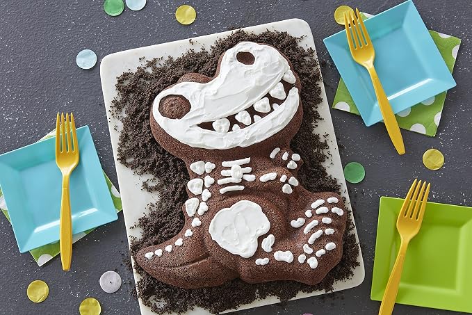 Wilton Dinosaur Cake Pan, Kids 3D Birthday Cake Pan, Silver, Aluminum