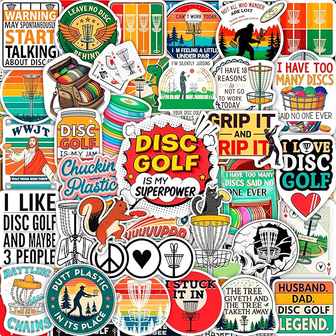 100Pcs Disc Golf Stickers Decals for Water Bottles - Disc Golf Gifts, Party Supplies, Decorations, Supplies - Gift for Women & Men