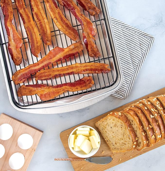 Nordic Ware Oven Crisp Baking Tray 2pc Set Includes Pan and Rack; Natural Aluminum For Air Frying,Crisping,Broiling,Baking; Cooking Surface 17 x 12 Inches,(Pack of 3)