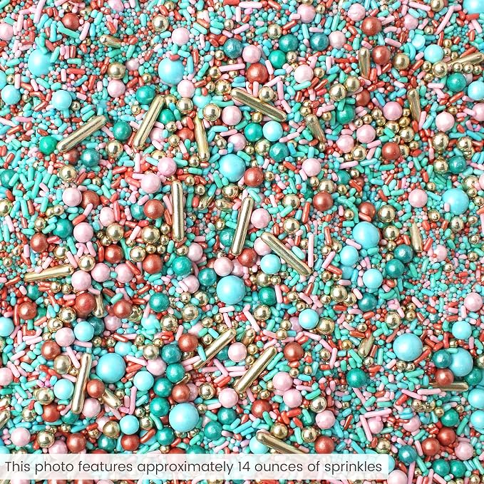 Sprinkle Pop Old Hollywood Sprinkle Mix| Light Pink Blue Teal Rose Gold Sprinkles with Vintage Rose Gold Dragees| Wedding Bridal Shower Sprinkles Made in USA for Cakes Cupcakes Cookies Donuts, 2oz