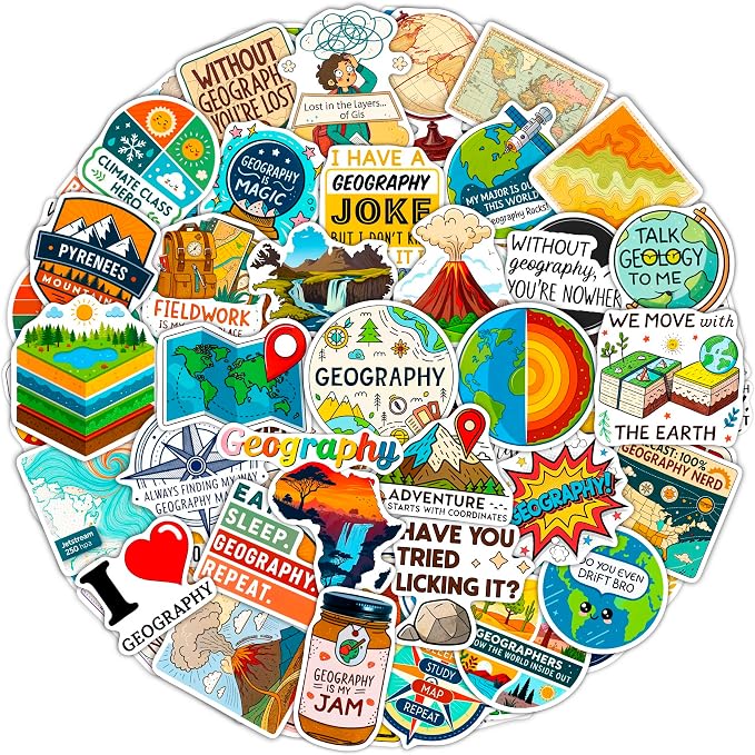 100Pcs Geography Stickers for Water Bottle, Laptop, Geography Gifts - Map, Globe, Social Studies Stickers Gifts - Gift for Women & Men