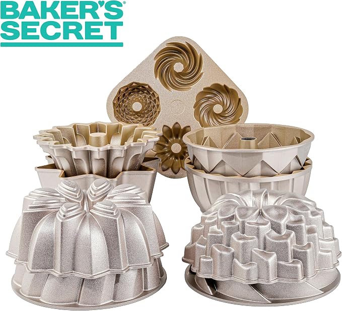 Baker's Secret for Fluted Cake Pan, Fluted Cake Pans, Die Cast Aluminum Cake Pans, 2 Layers Non-stick Coating, Novelty Cake Pan, 7.2 Cups Capacity - The Cast Aluminum Collection (Spring Water)