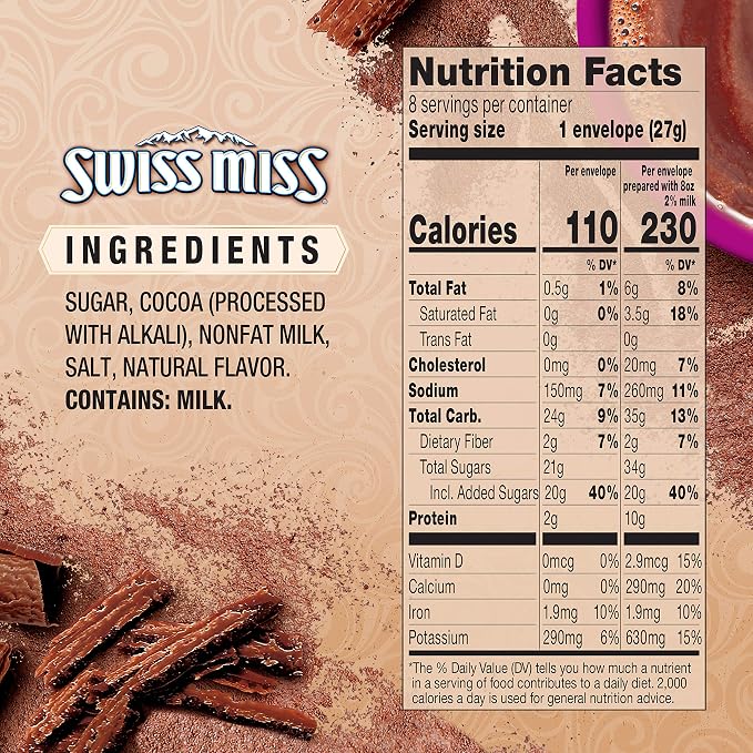 Swiss Miss Simply Cocoa Dark Chocolate Flavored Hot Cocoa Mix, 8 Count Hot Cocoa Mix Packets