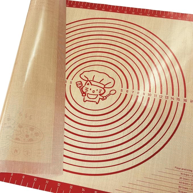 28" x 20" Silicone Baking Mat with Measurements, Extra Large, Durable Nonstick Dough Matt for for Baking, Pizza Making, Cookies & Pastry Rolling (Red)