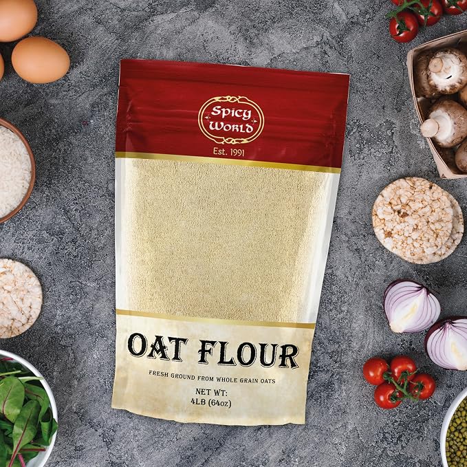 Oat Flour Whole Grain 4 LB LARGE Bag - Pure, USA Grown, For Baking & More, Non-GMO, Great Wheat Substitute - by Spicy World