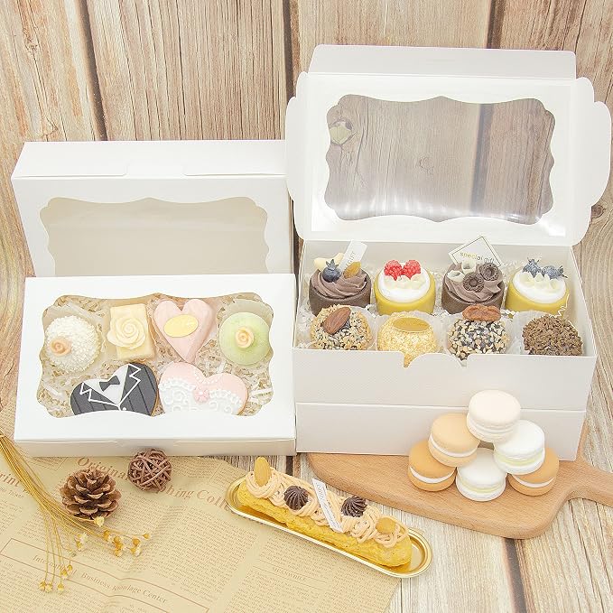 20pcs 8x5x2 Inch White Bakery Boxes Cookie Boxes with Window Treat Boxes Dessert boxes for Cookie,Pastry,Macaron,Donut,Muffins,Chocolate,Cupcake and Candy Gift Giving