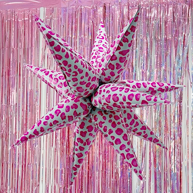 2Pcs 32 Inch Pink Leopard Explosion Star Cheetah Print Balloons/Y2K Party Decor for Girls Birthday, Spa Day, Baddie, Pop Art or Glam Party/Photo Backdrop for Teen Girls Trendy(Pink 2PCS)