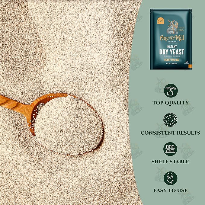 One in a Mill Instant Dry Yeast Packets | Fast Acting Self Rising Yeast for Baking Bread, Cake, Pizza Dough Crust | Kosher | Quick Rapid Rise Leavening Agent for Pastries | 12 Packets