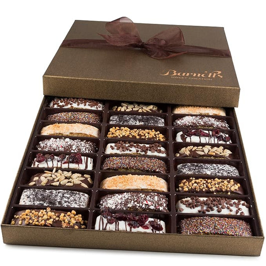 Barnetts Chocolate 24 Biscotti Gift Baskets, Gourmet Cookie Gifts Box for Him and Her Food Baskets Delivery, Candy Basket Ideas for Men, Dad, Father, Grandfather, Husband, Brother, Son, Grandson