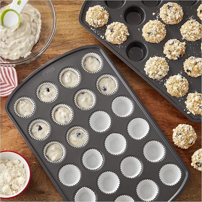 Wilton Perfect Results Premium Set of 2 Non-Stick Mini Muffin Pans, 24-Cup Cupcake Pans, Steel
