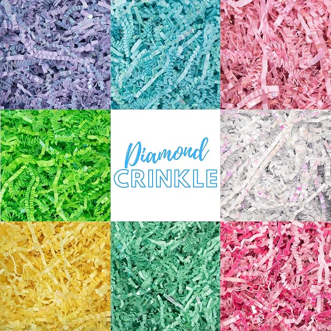 MagicWater Iridescent Crinkle Cut Paper for Gift Baskets - 2LB Diamond Mint Green - Perfect for Shredded Paper Filler, Basket Filler, Gift Boxes, Bridesmaid Gifts, Halloween Stuffers