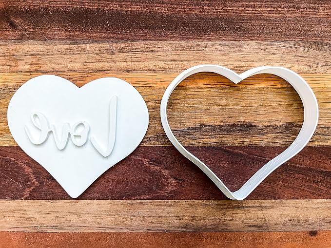Heart Love Cookie Cutter with Stamp – 3.5" Heart Cookie Cutter with Debossed LOVE Design – Valentines Cookie Cutter & Cookie Stamp for Cookies, Fondant, Biscuit Dough, Clay – Durable Baking Tool