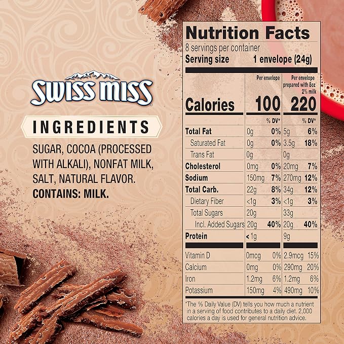 Swiss Miss Simply Cocoa Milk Chocolate Flavored Hot Cocoa Mix, Hot Cocoa Bar Supplies, 0.85 oz., 8-Count Envelopes (12 Boxes)