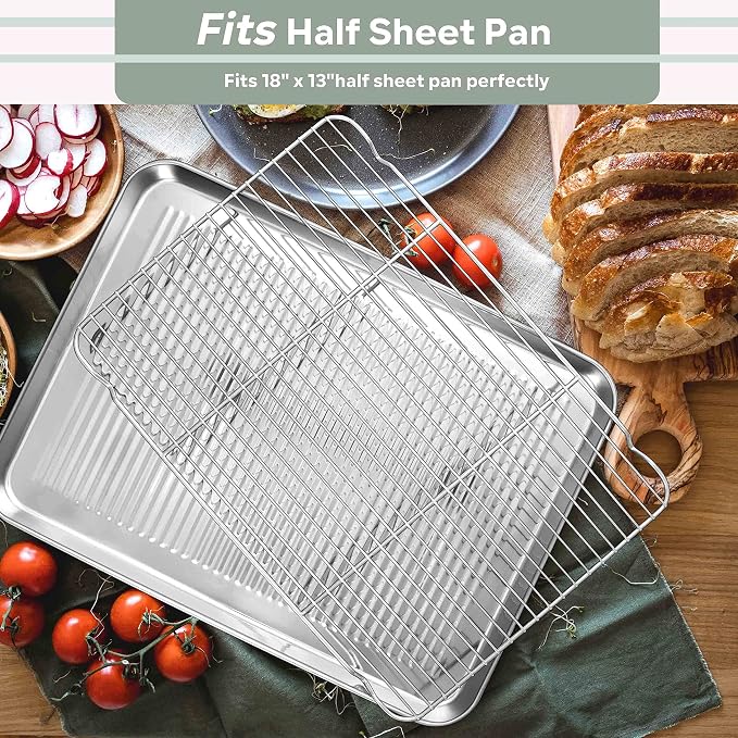 Herogo 4 Pack Cooling Racks for Cooking, 16.5” x 11.5” Large Baking Racks | Oven & Dishwasher Safe, Fit Half Sheet Pan, Stainless Steel Kitchen Wire Cooking Rack, for Cookie Bread Bacon