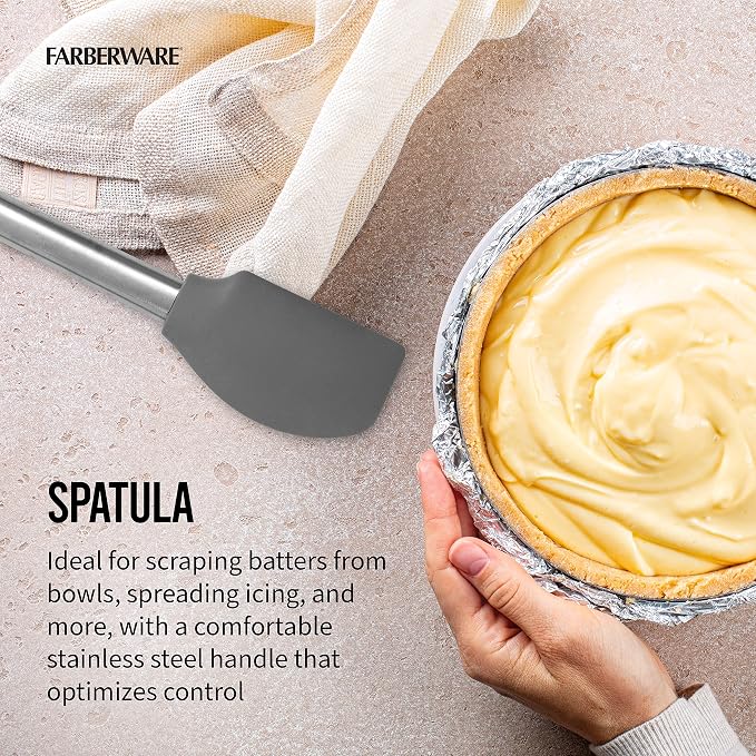 Farberware Pro Whisk and Spatula Set, Stainless Steel Handles with Heat Resistant Silicone Heads, 2-Piece Baking and Cooking Kitchen Utensils Set, Dishwasher Safe