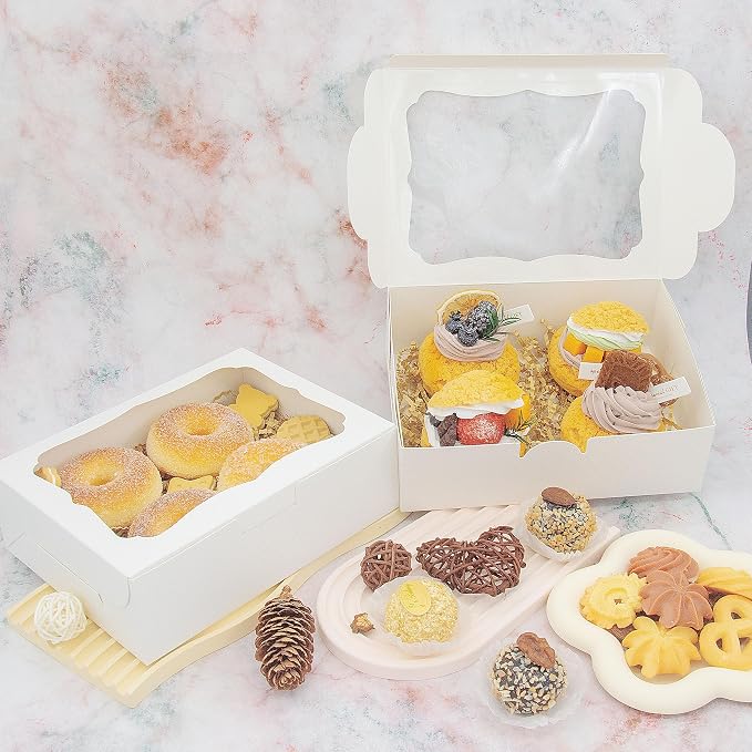50pcs 8x6x2.5 Inch White Bakery Boxes Cookie Boxes with Window Treat Boxes Dessert Boxes for Cookie,Pastry,Macaron,Donut,Muffins,Chocolate,Cupcake and Candy Gift Giving