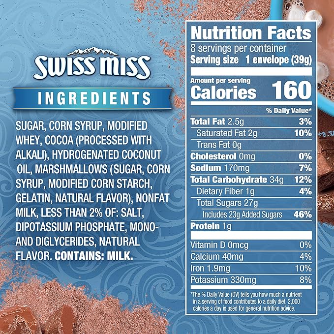 Swiss Miss Chocolate Hot Cocoa Mix With Marshmallows, Hot Cocoa Bar Supplies, 1.38 oz., 8-Count Envelopes