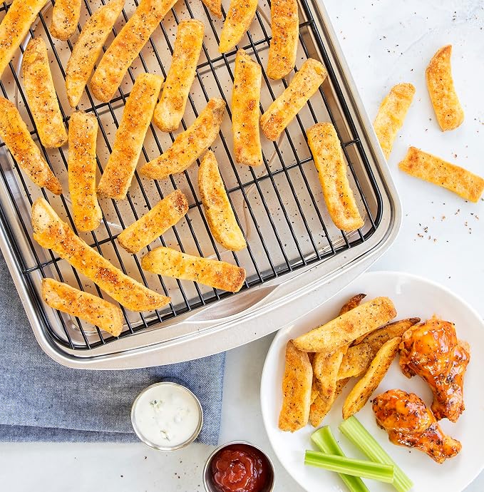 Nordic Ware Oven Crisp Baking Tray 2pc Set Includes Pan and Rack; Natural Aluminum For Air Frying,Crisping,Broiling,Baking; Cooking Surface 17 x 12 Inches,(Pack of 3)