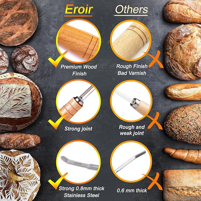 EROIR Bread Lame Dough Scoring Tool, 10 Blades and Protective Leather Cover for Sourdough Breads