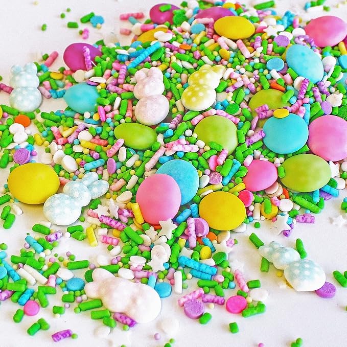 Sprinkle Pop Pastel Bunny Sprinkle Mix| Pastel Blue Pink Green Yellow Orange Magenta Sprinkles with ~6 Polka Dot Pastel Bunnies| Easter Sprinkles Made in USA for Decorating Cake Cupcakes Cookies, 2oz