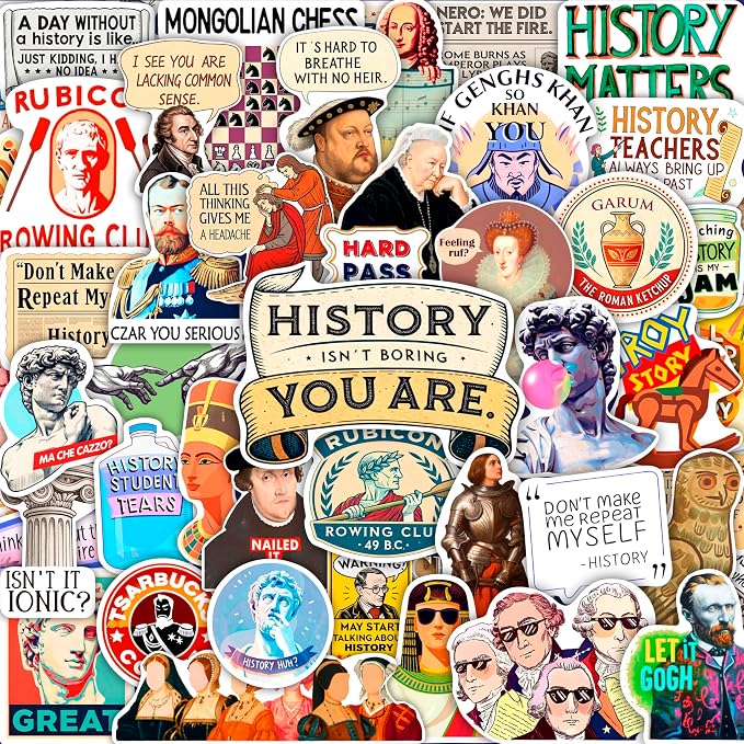 100Pcs History Stickers - History Gifts, Party Supplies - Vinyl Laptop Stickers Waterproof - Gift for Women & Men