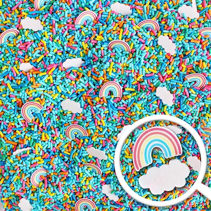 Sprinkle Pop You're My Rainbow Sprinkle Mix| Rainbow Sprinkles Heavy on Blue Jimmies with ~20 Rainbow and Clouds Wafer Papers| Birthday Sprinkles Made in USA for Decorating Cake Cupcakes Cookie, 4oz