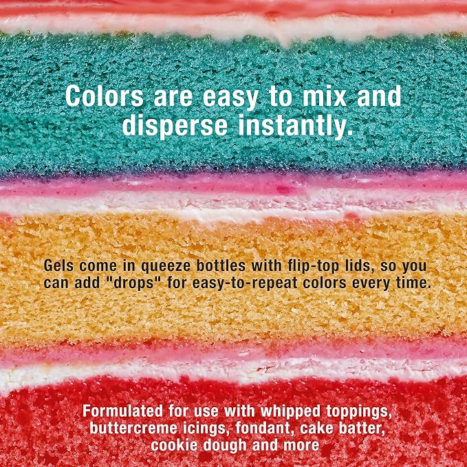 6 Color Cake Food Coloring Liqua-Gel Decorating Baking Neon Colors Set - U.S. Cake Supply .75 fl. Oz. (20ml) Bottles Neon Colors - Made in the U.S.A.