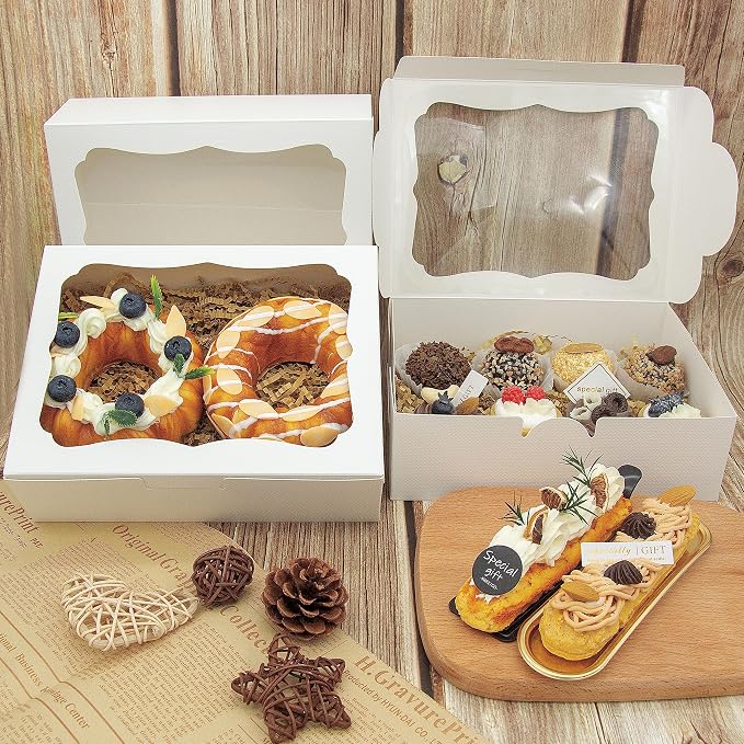 50pcs 8x6x2.5 Inch White Bakery Boxes Cookie Boxes with Window Treat Boxes Dessert Boxes for Cookie,Pastry,Macaron,Donut,Muffins,Chocolate,Cupcake and Candy Gift Giving